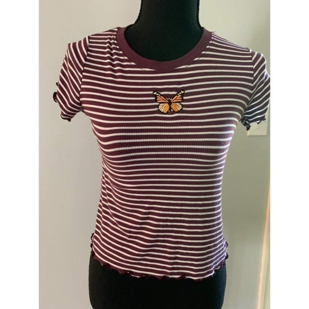 Tally's Ruffled Stiped Butterfly Girls T-Shirt
